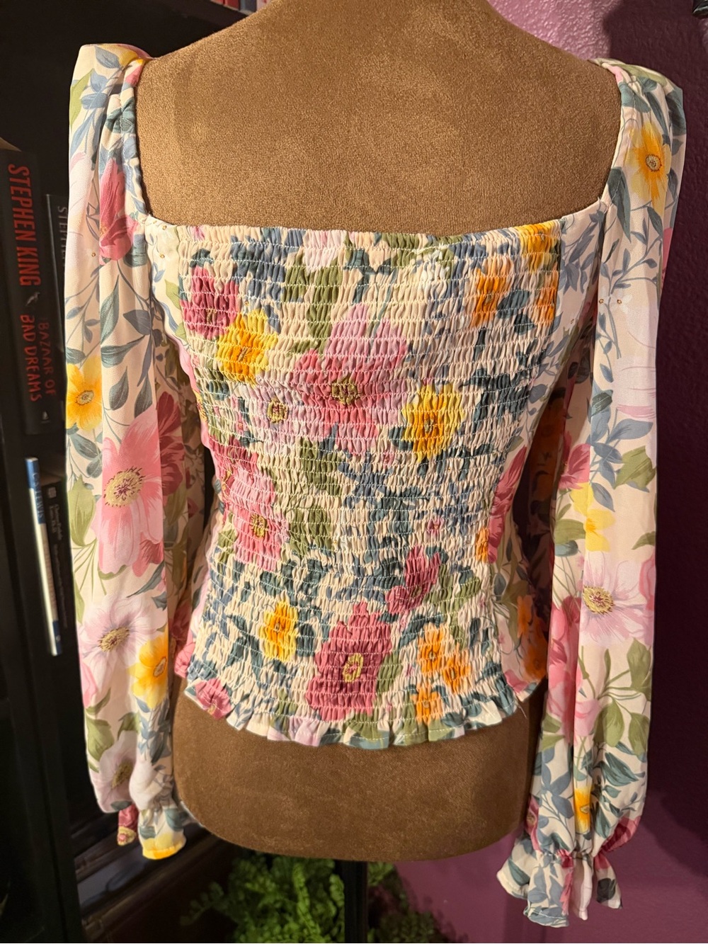 Floral Ruched Square-Neck Long Sleeve milkmaid style top - Picture 3 of 5